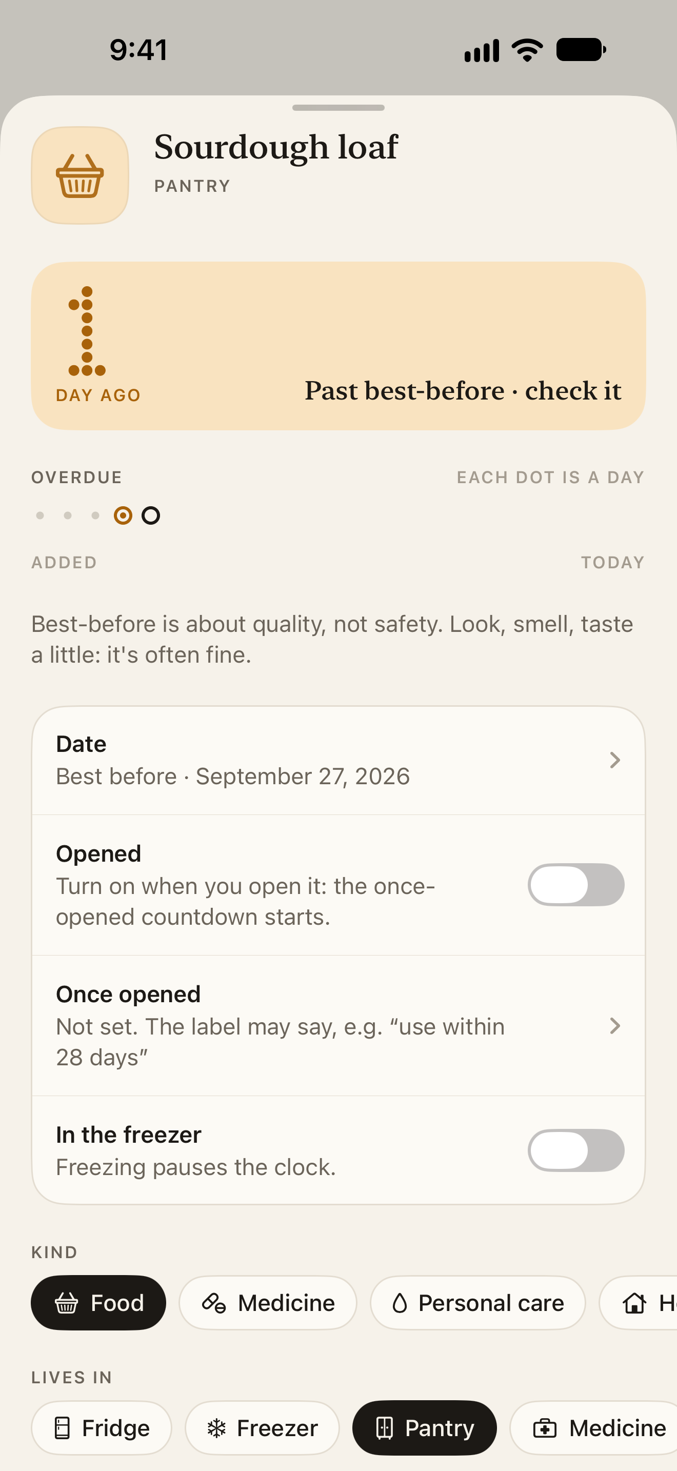 Amberjar, Expiration Tracker, screenshot 3